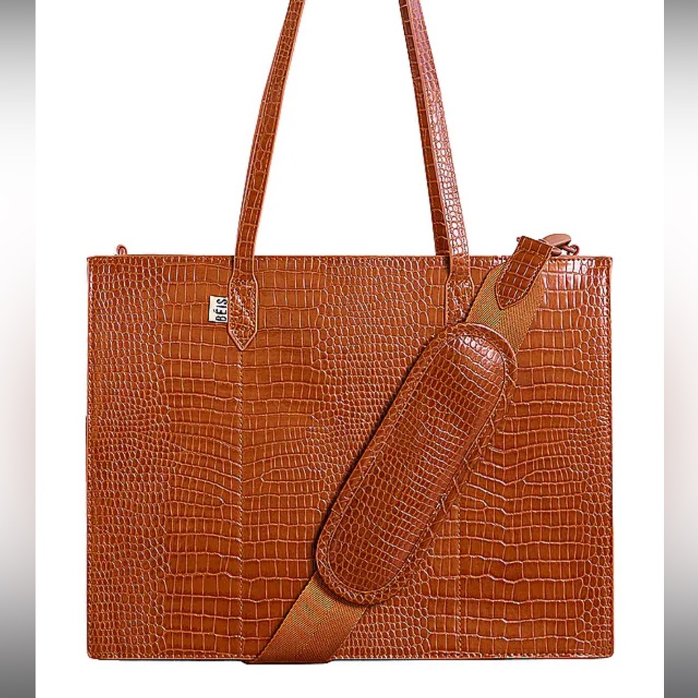 THE LARGE WORK TOTE IN COGNAC CROC